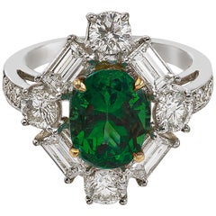 Platinum and 18 Karat Yellow Gold, 2.42 CT Emerald and Diamond Ring