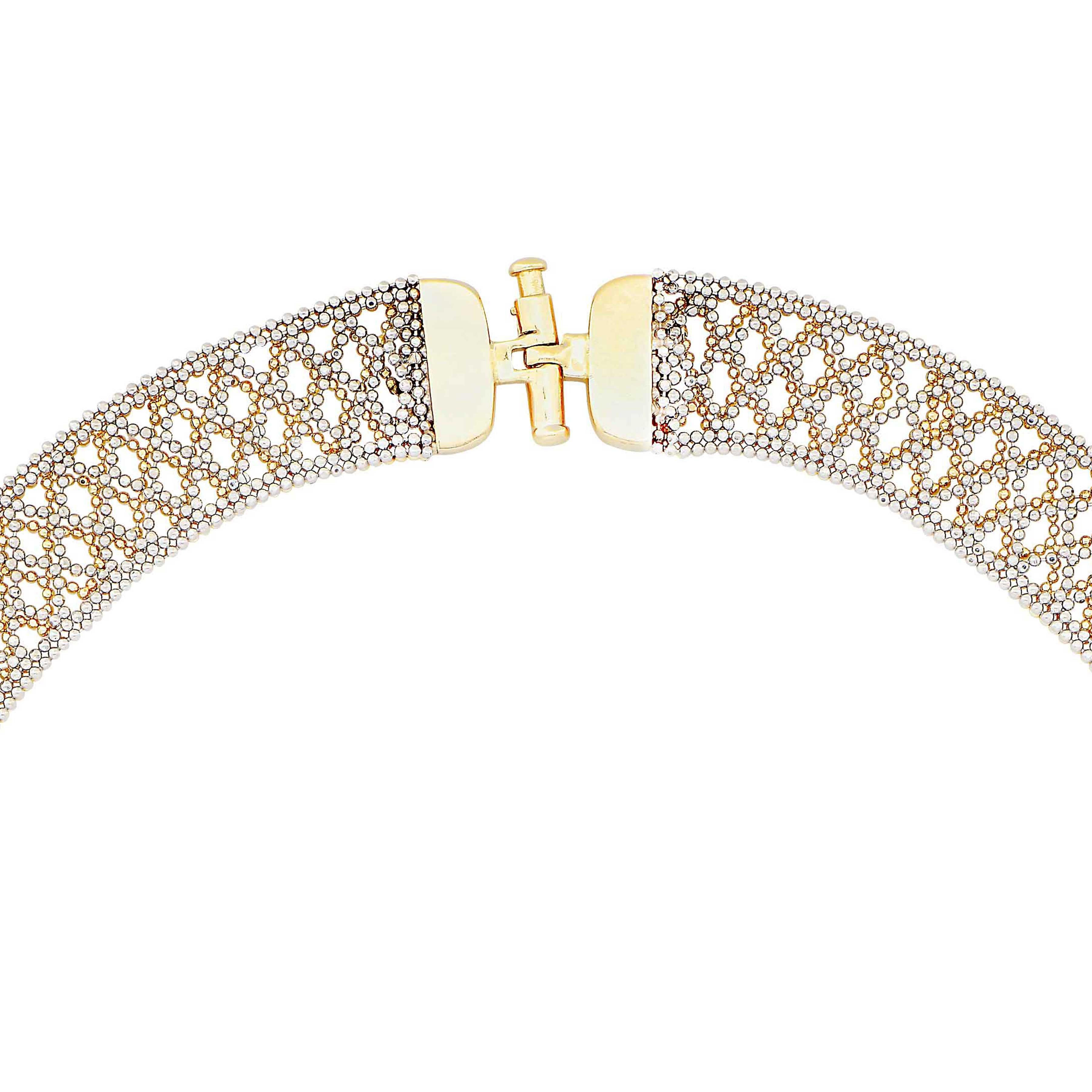 Halskette aus Platin und 18 Karat Gelbgold mit offenem Gitterwerk für Damen oder Herren im Angebot