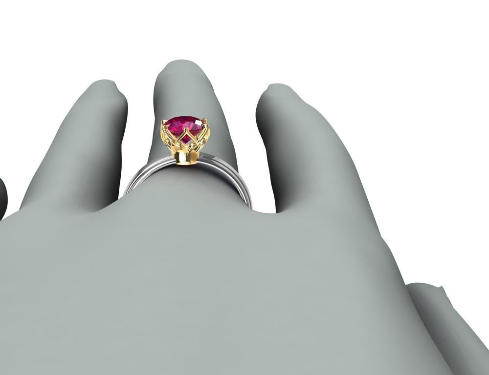 Platinum and 18 Karat Yellow Gold 1.55 Carat Ruby Arabesque Ring For Sale 3