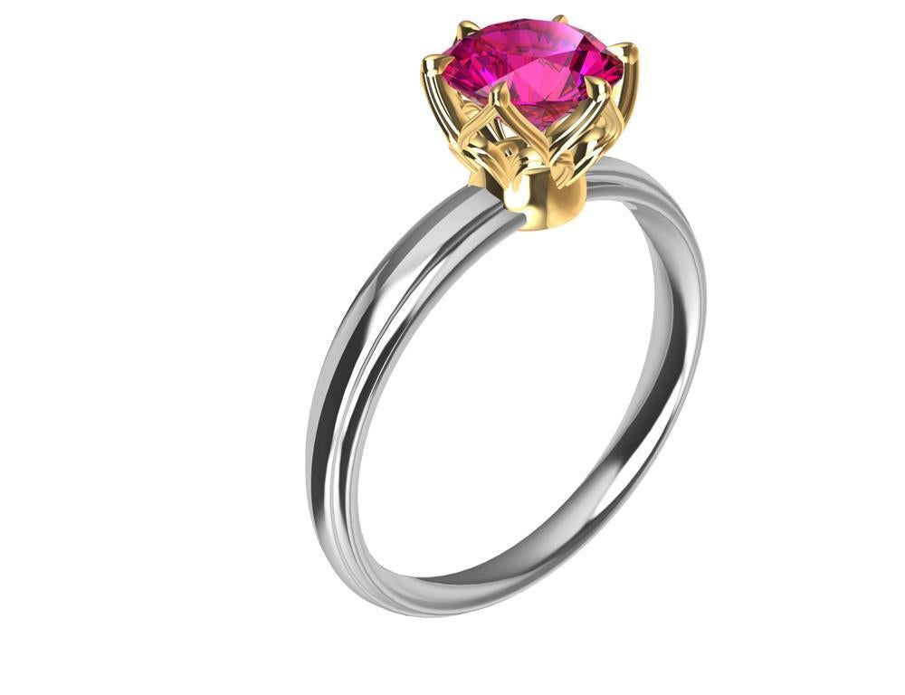 Platinum and 18 Karat Yellow Gold 1.55 Carat Ruby Arabesque Ring In New Condition For Sale In New York, NY