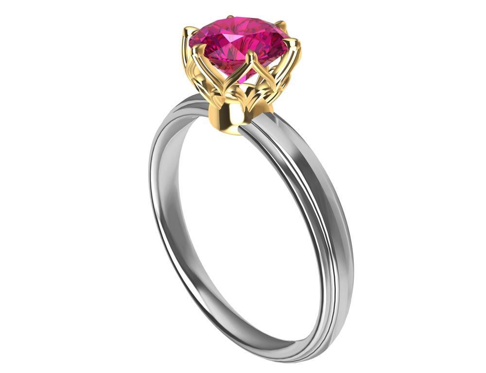 Platinum and 18 Karat Yellow Gold 1.55 Carat Ruby Arabesque Ring For Sale 1