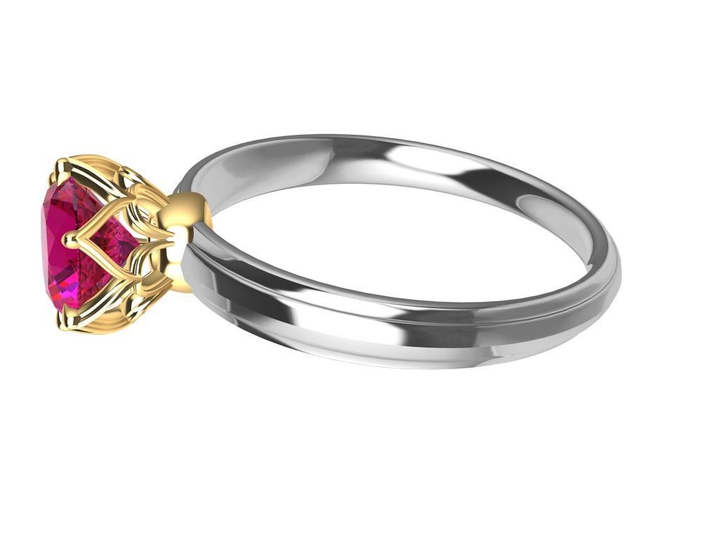 Platinum and 18 Karat Yellow Gold 1.55 Carat Ruby Arabesque Ring For Sale 2