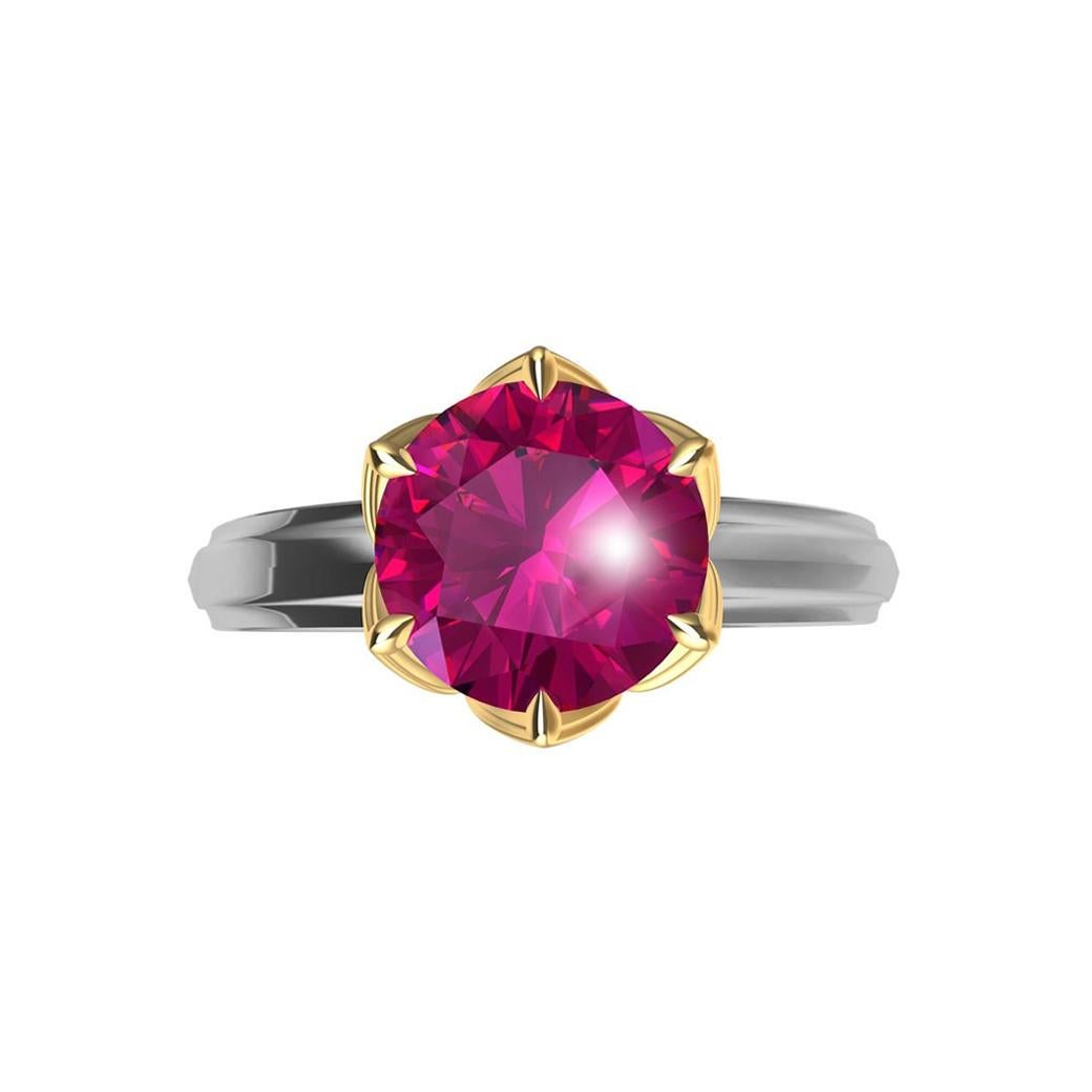 Platinum and 18 Karat Yellow Gold 1.55 Carat Ruby Arabesque Ring