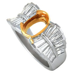 Platinum and 18 Karat Yellow Gold Tapered Baguette Diamond Oval Mounting Ring