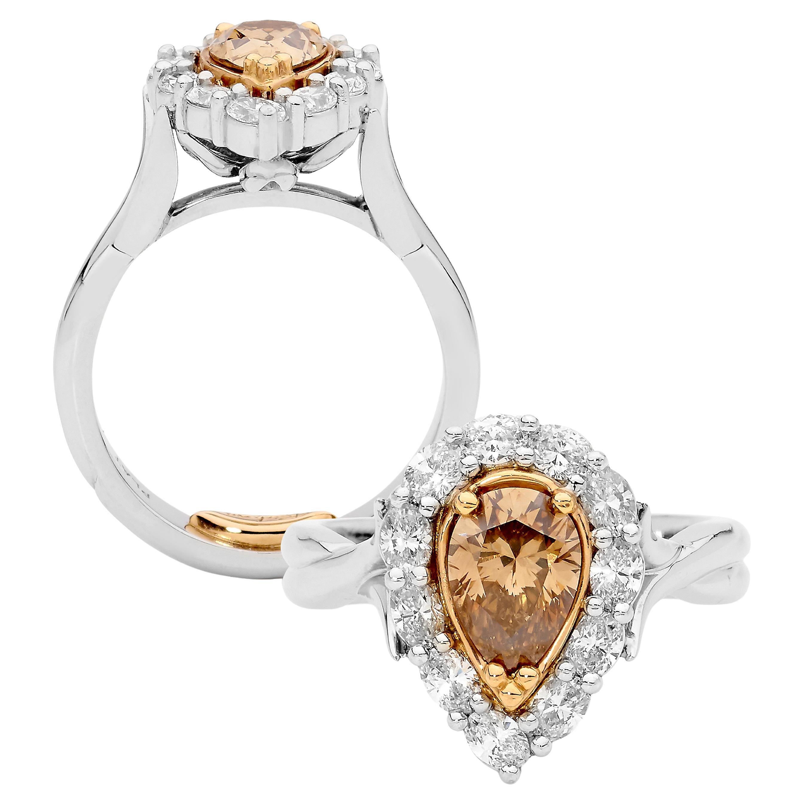 For Sale:  Platinum and 18ct Rose Gold Australian Argyle Champagne Diamond Ring