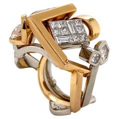 Platinum and 18ct Rose Gold Handmade Geometric Shape Fancy Cut Diamond Ring