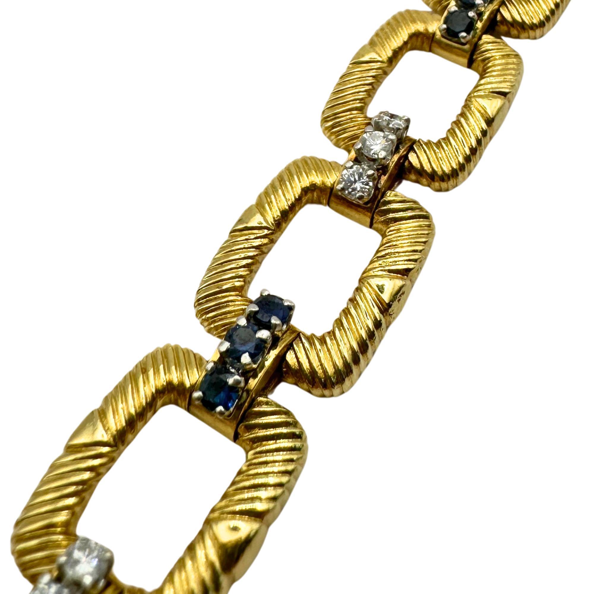 Round Cut Platinum and 18k 1960's Cartier Diamond and Sapphire Bracelet For Sale