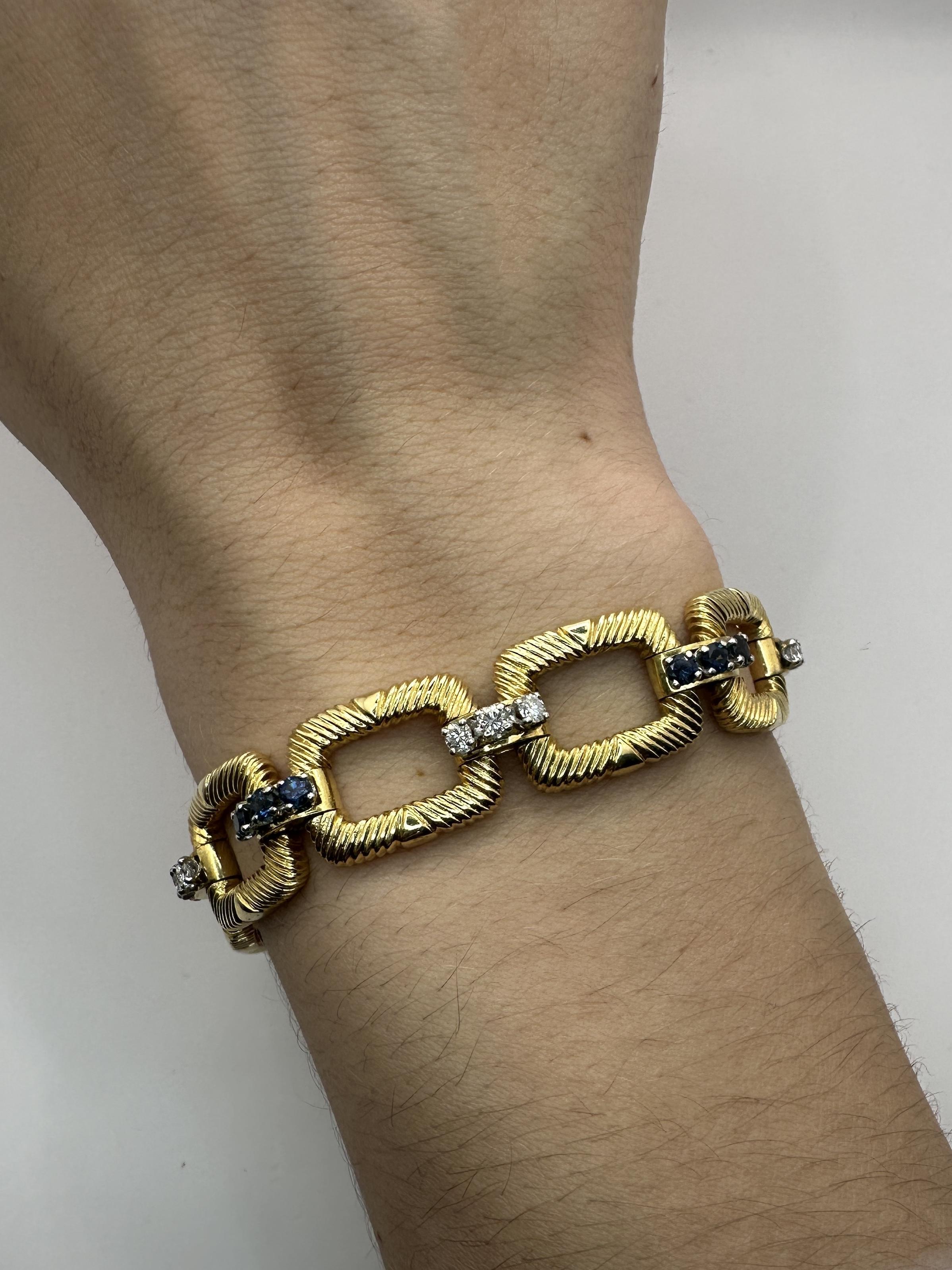 Platin und 18k 1960er Cartier Armband aus Platin mit Diamanten und Saphiren 3