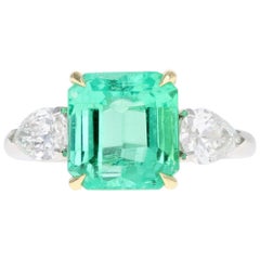 Platinum and 18K 4.16 Carat Colombian Emerald and Diamond Ring