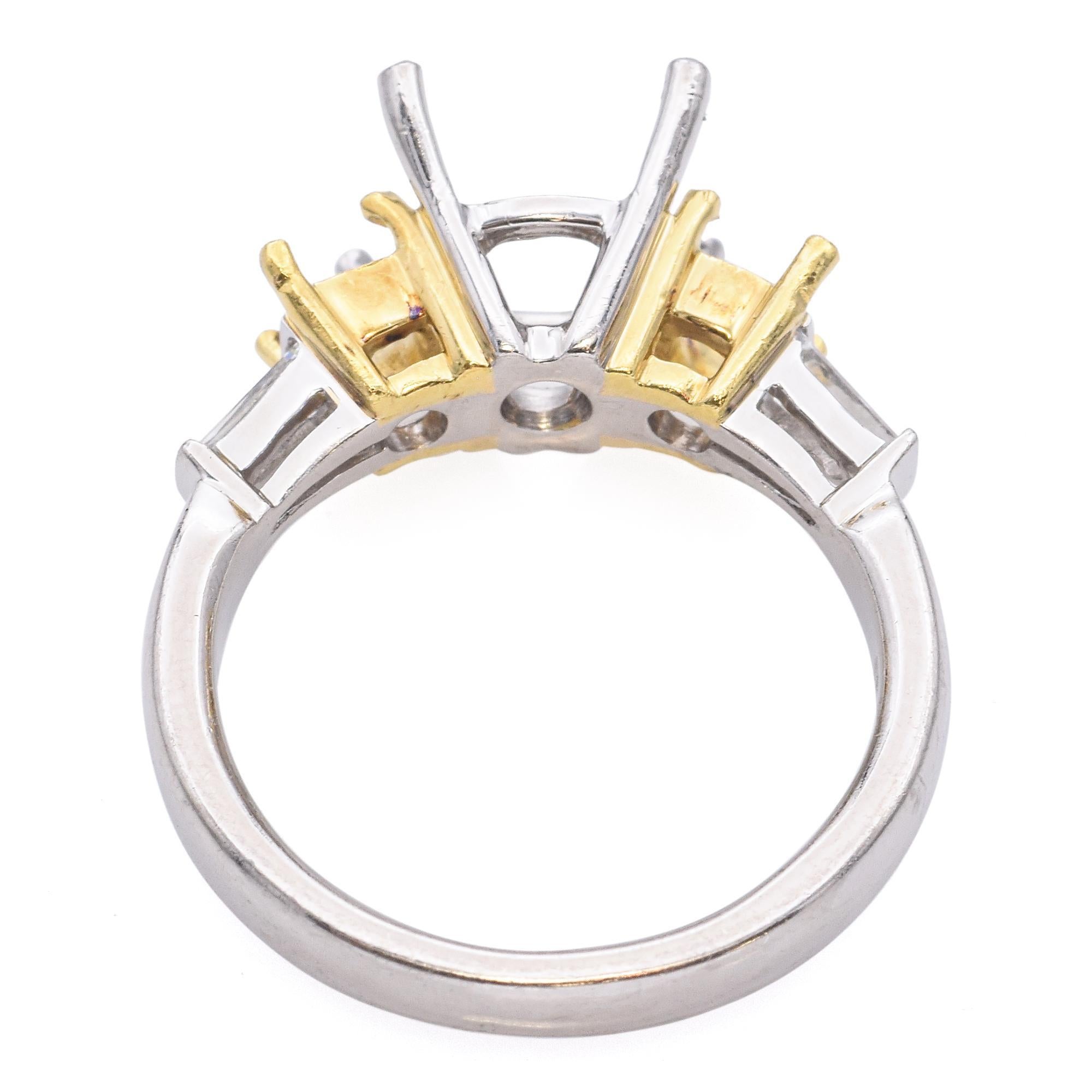Women's Platinum And 18K Gold 3-Stone Diamond Semi Mount Ring For Sale