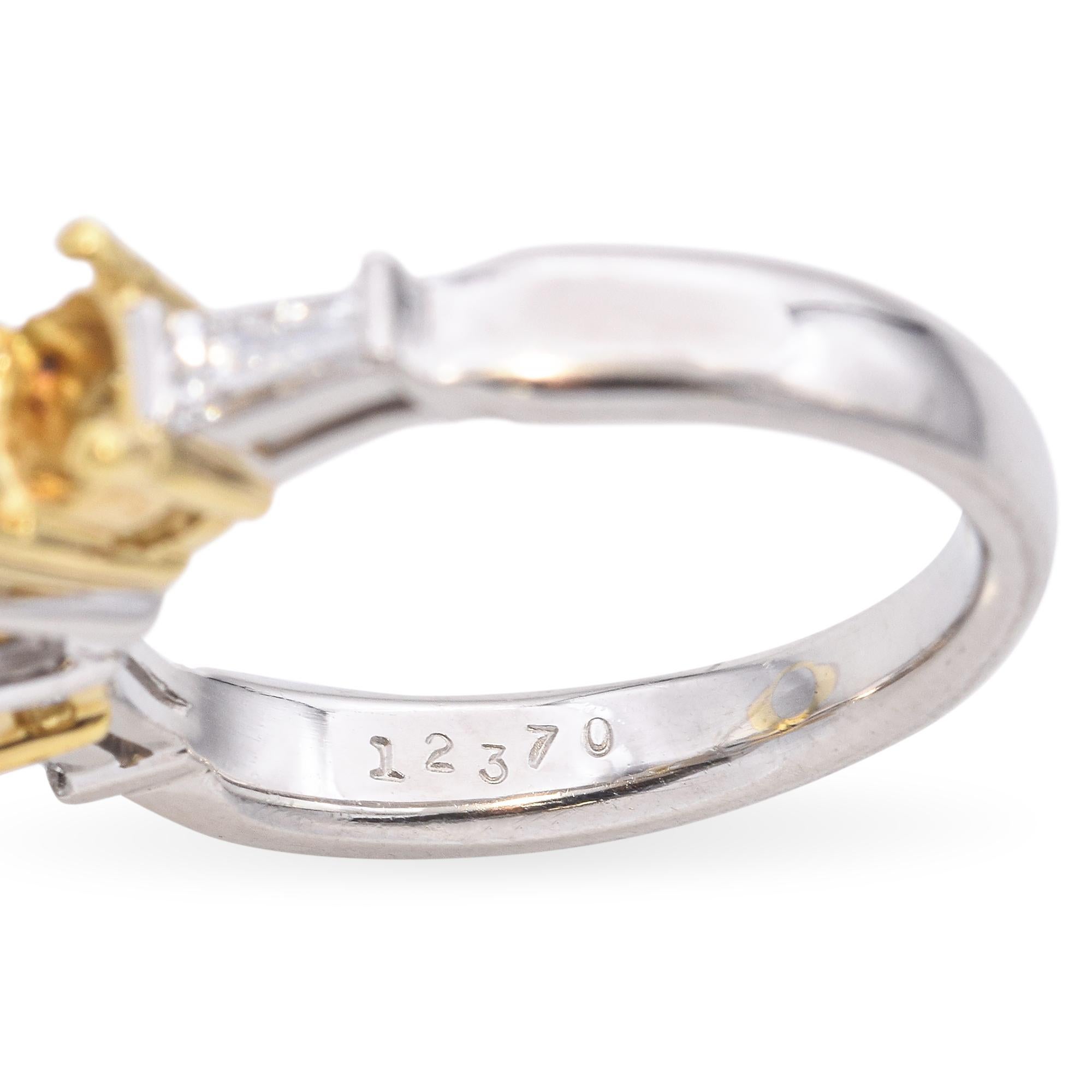 Platinum And 18K Gold 3-Stone Diamond Semi Mount Ring For Sale 3