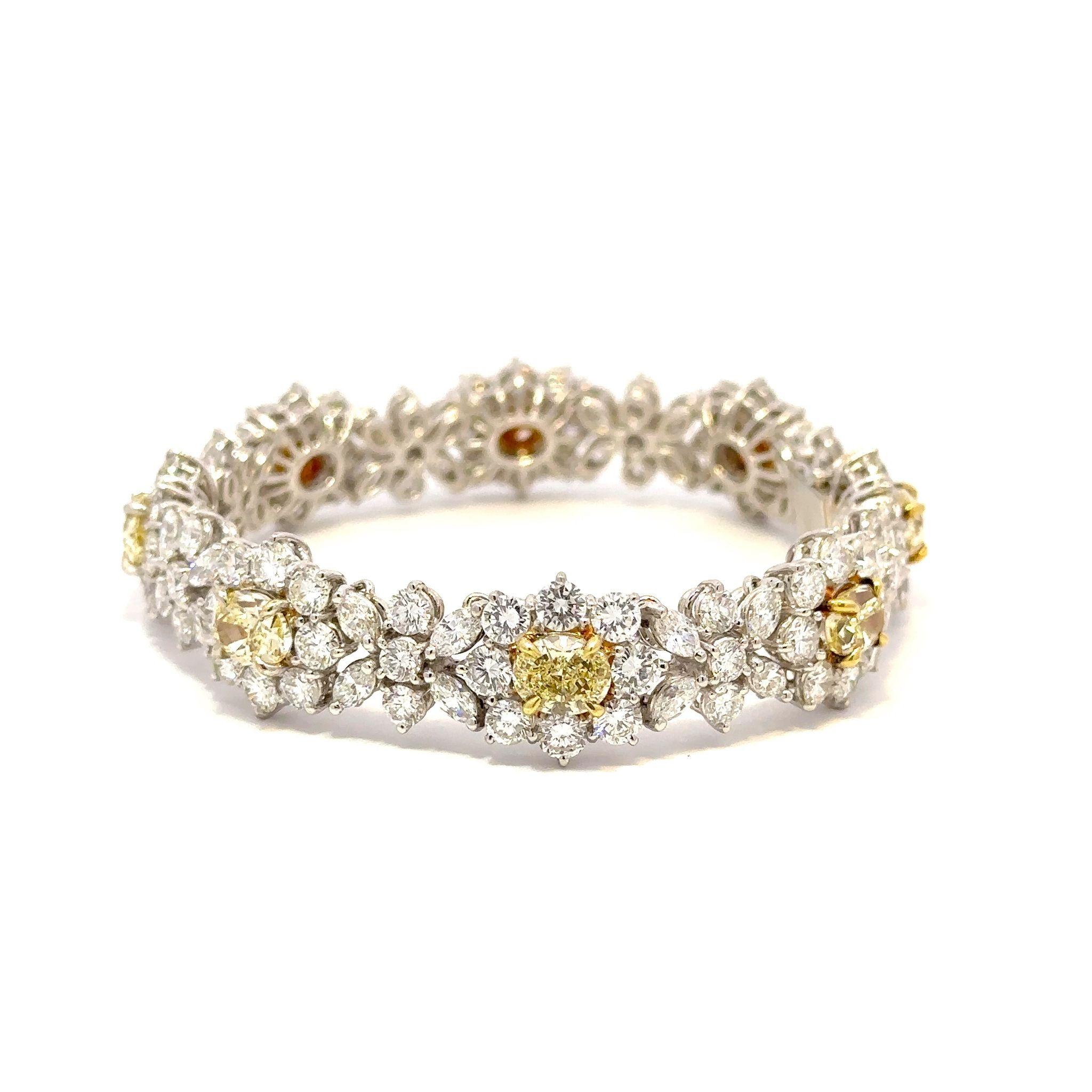 Mixed Cut 24.89 Ct. Fancy Yellow and White Diamond Bracelet in Platinum For Sale