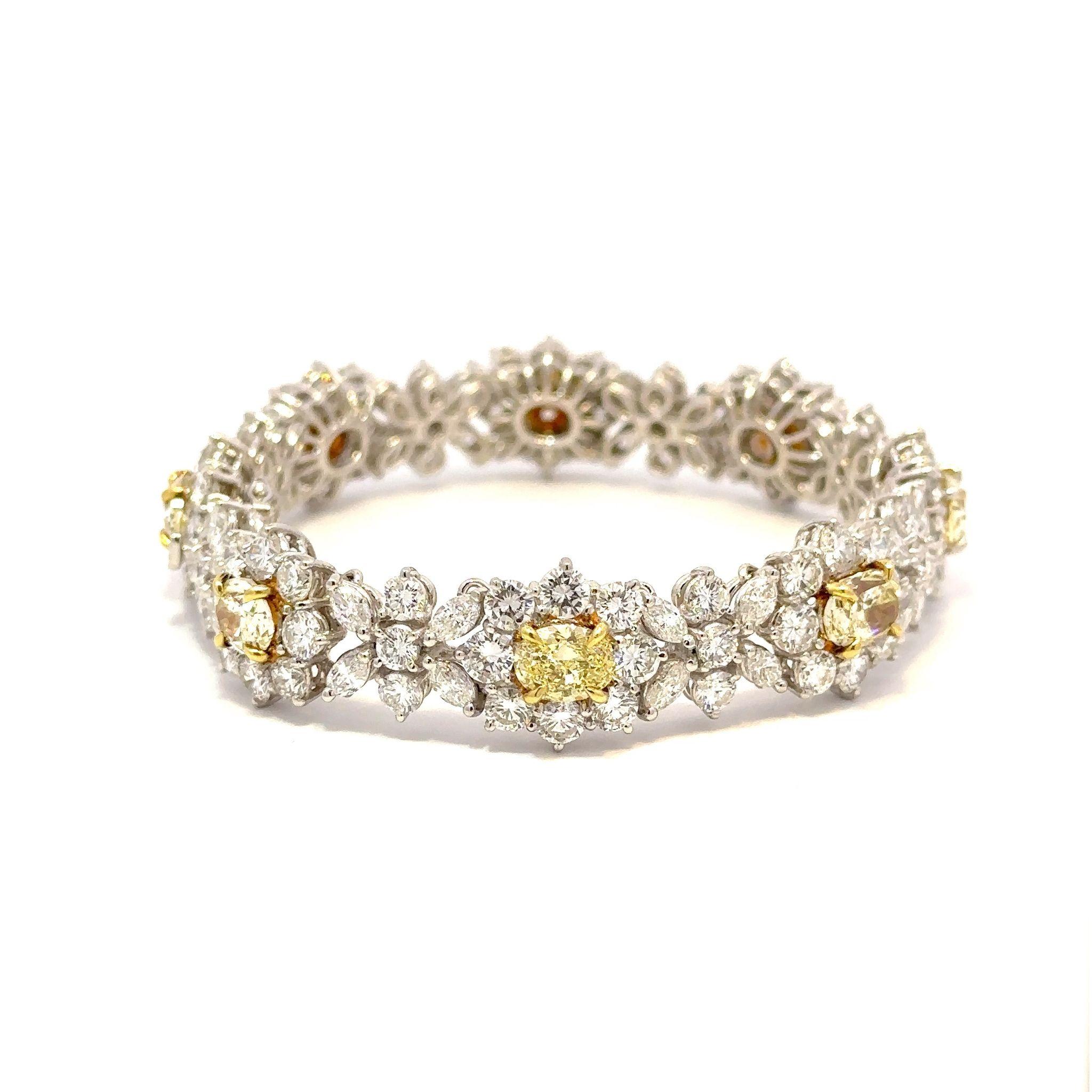 Women's 24.89 Ct. Fancy Yellow and White Diamond Bracelet in Platinum For Sale