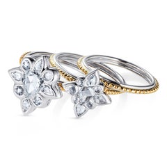 Platinum and 18 Karat Gold Rose Cut Diamond Engagement Ring