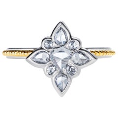 Platinum and 18 Karat Gold Rose Cut Diamond Engagement Ring