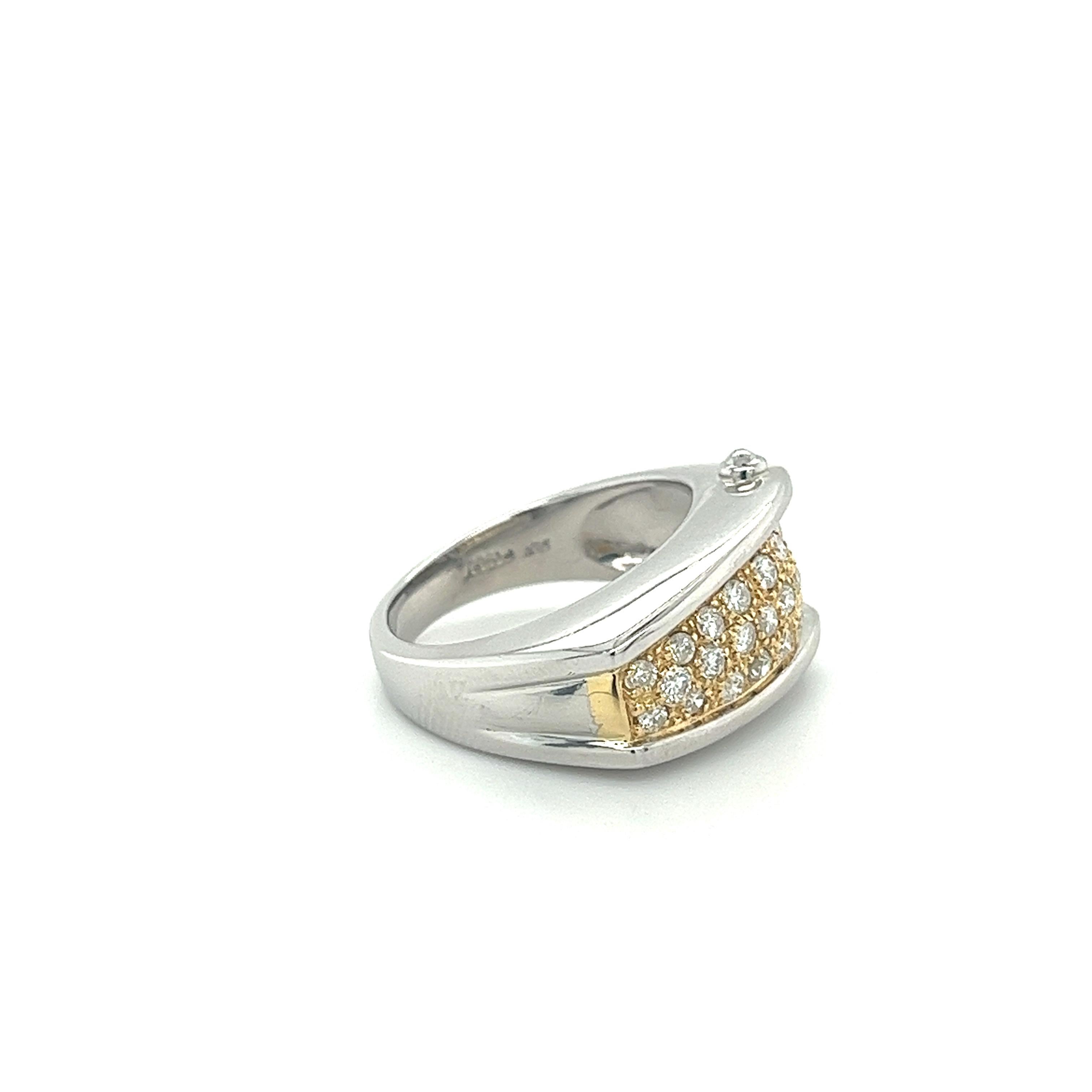 Round Cut Platinum and 18K Gold Unisex Natural Diamond Pinky Ring For Sale
