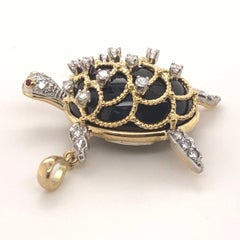 Platinum and 18 Karat Onyx Sea Turtle Pendant with 1 Carat of Diamonds