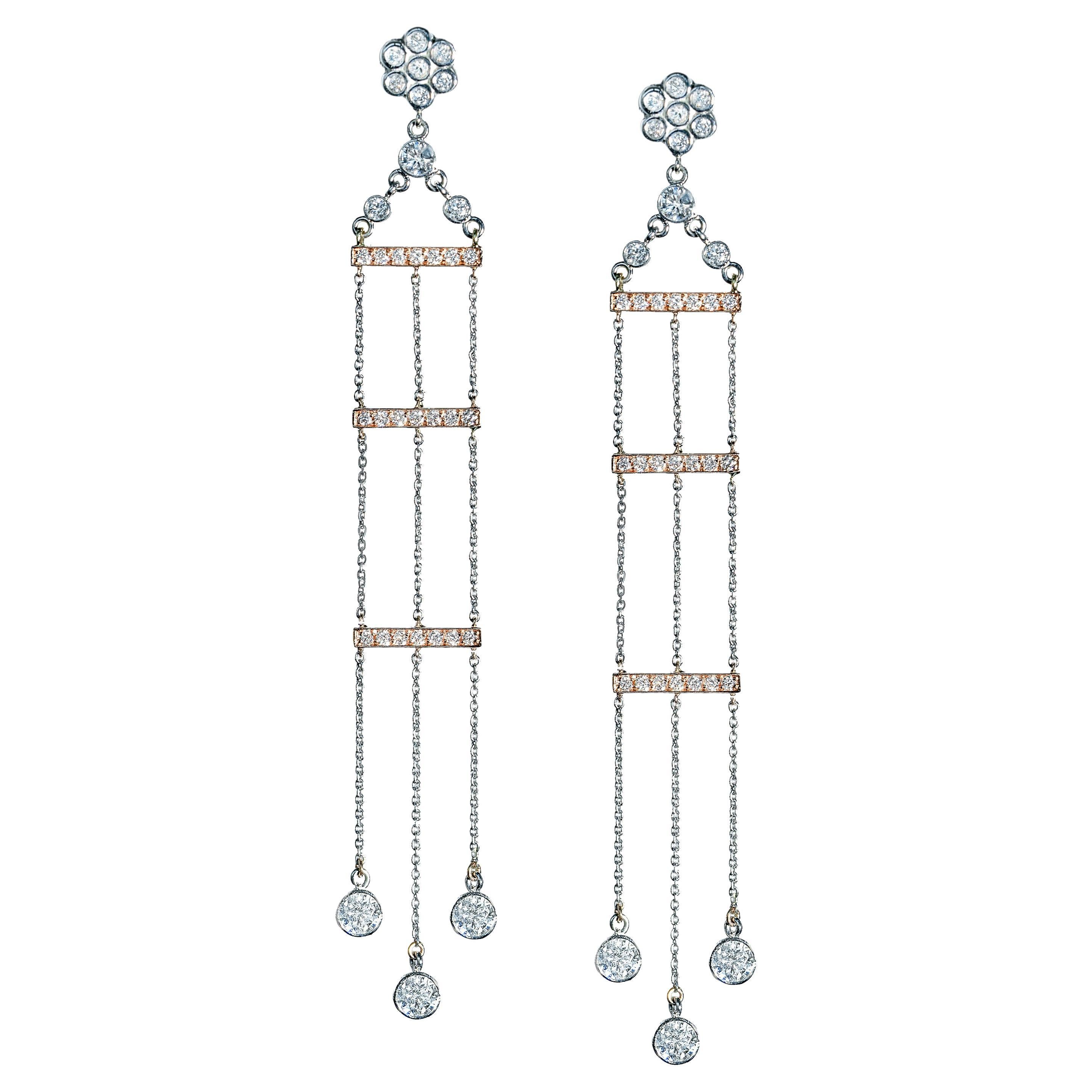 Wendy Brandes Diamond Chandelier Earrings in Platinum and 18K Rose Gold
