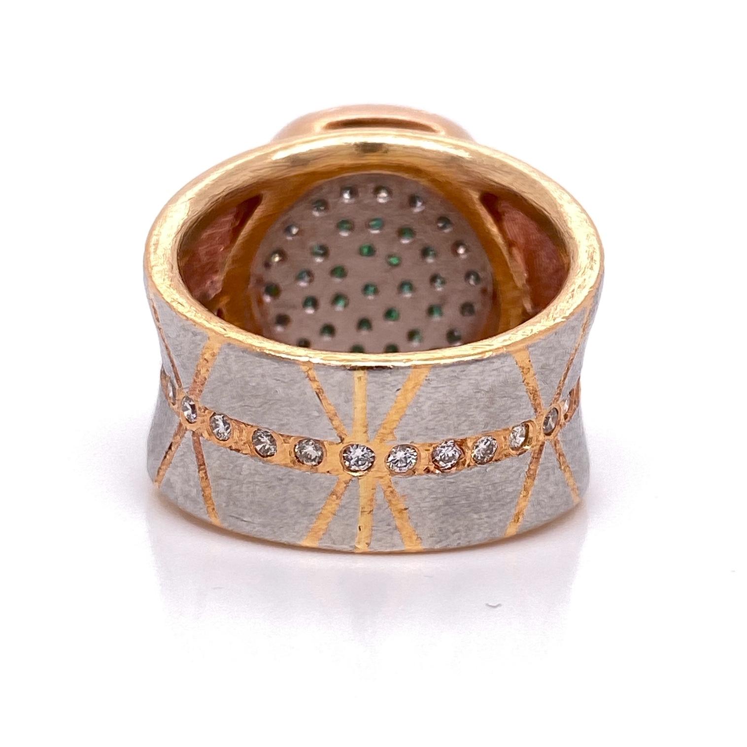 Cushion Cut Platinum and 18 Karat Rose Gold Lens Cut Green Tourmaline Ring with Diamonds