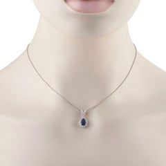 Collana con ciondolo in platino e oro bianco 18 carati con diamanti e zaffiri da 0,45 carati