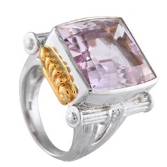 Ring aus Platin und 18K Gelbgold mit 0,10ct Diamant und Kunzit