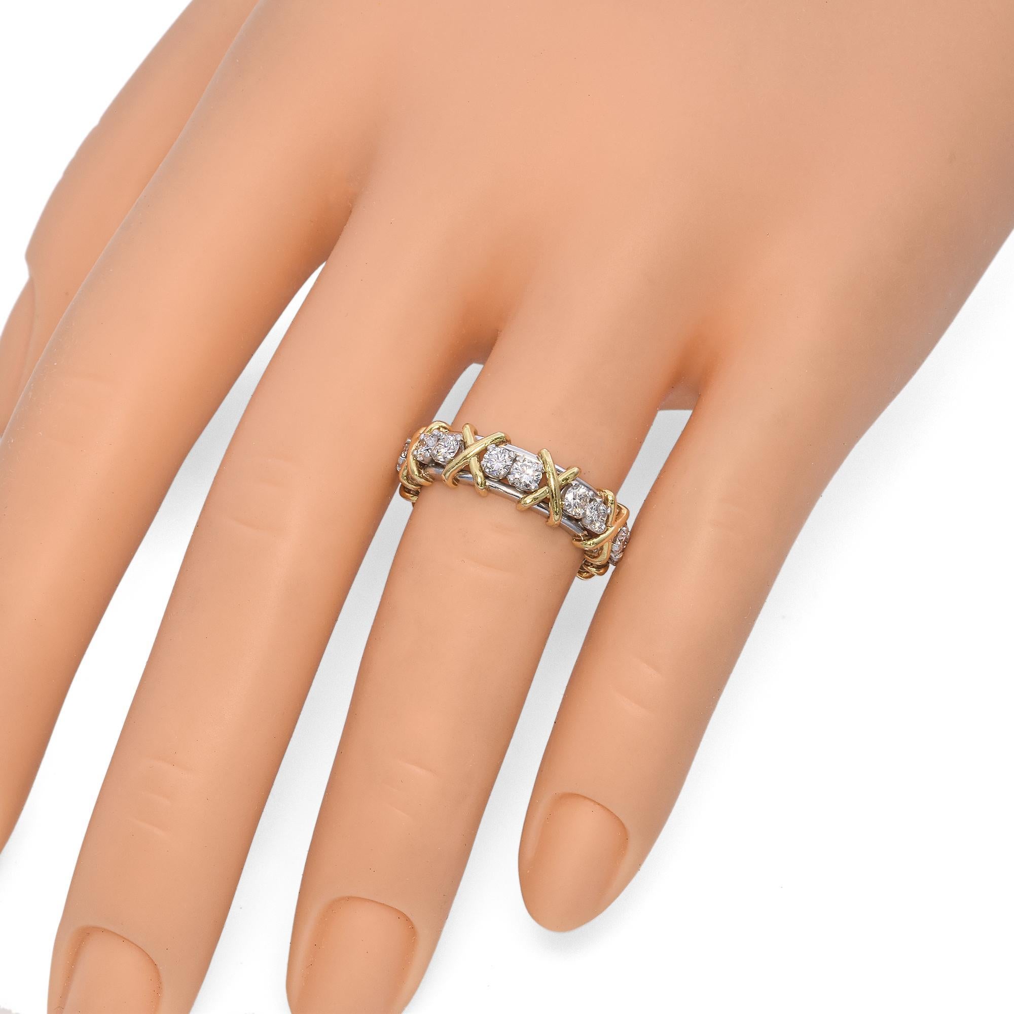 Anello nuziale in platino e oro giallo 18 carati con diamante da 1,35 TCW 1