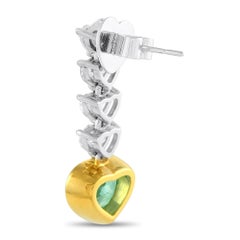 Pendientes colgantes de platino y oro amarillo de 18 quilates con diamantes y esmeraldas de 3,28 quilates