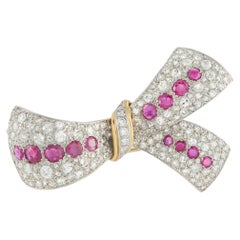 Platinum and 18K Yellow Gold 5.50ct Diamond and Ruby Bow Brooch MF25-030326