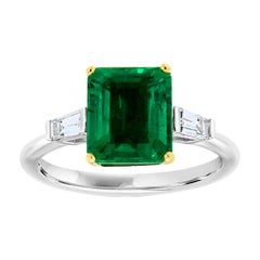Platinum and 18k Yellow Gold Baguette Emerald Diamond Ring 'Center-2.98 Carat'