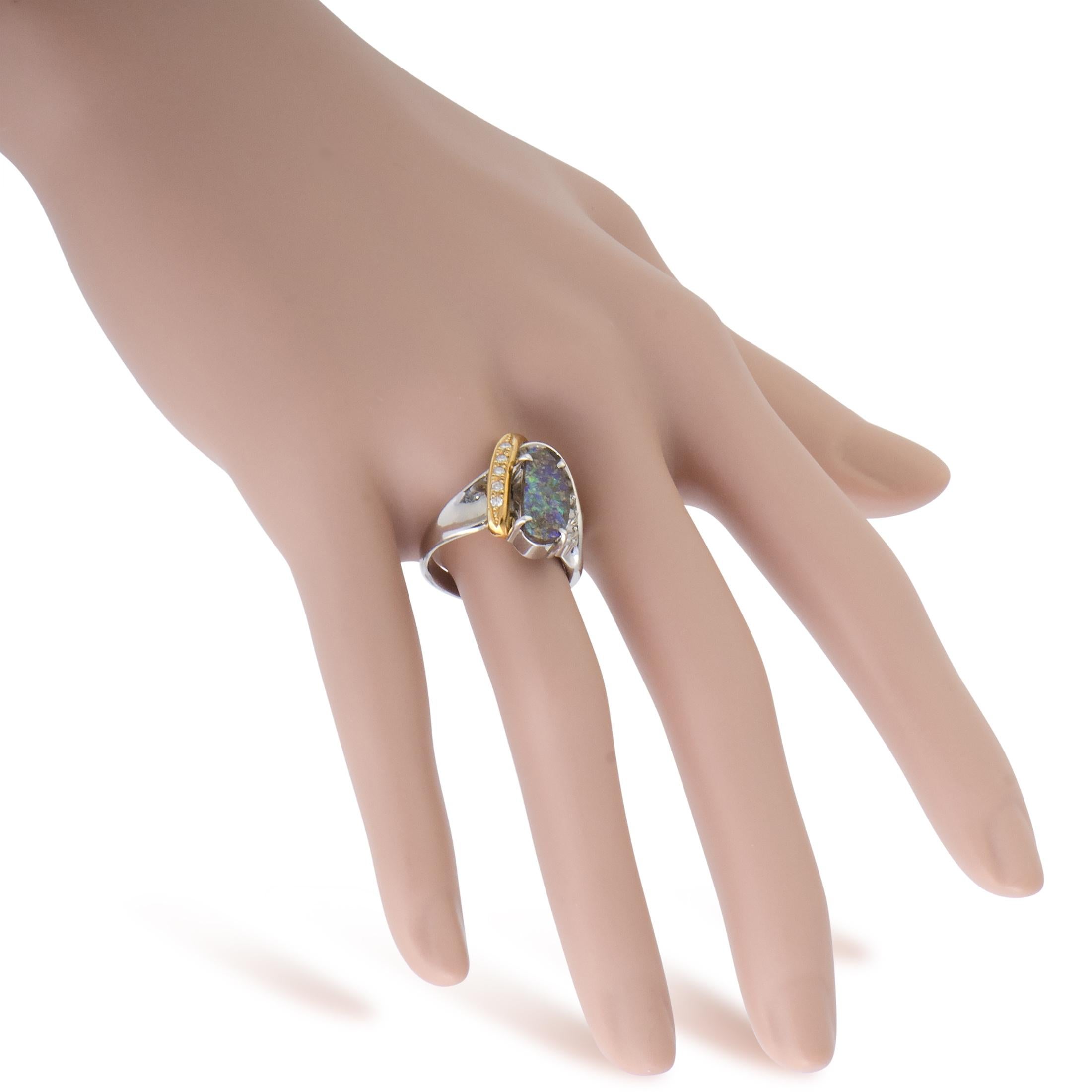 Women's Platinum and 18 Karat Yellow Gold Diamond and Green Opal Ring