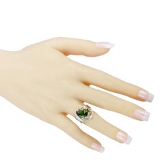 Platinum and 18 Karat Yellow Gold Diamond and Half Moon Green Tourmaline Ring