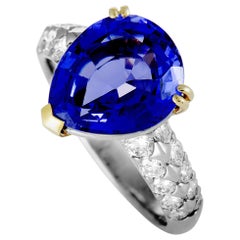 Platinum and 18 Karat Yellow Gold Diamond and Tanzanite Pear Ring