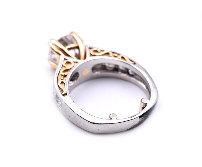 Platinum and 18 Karat Yellow Gold Diamond Engagement Ring For Sale at ...
