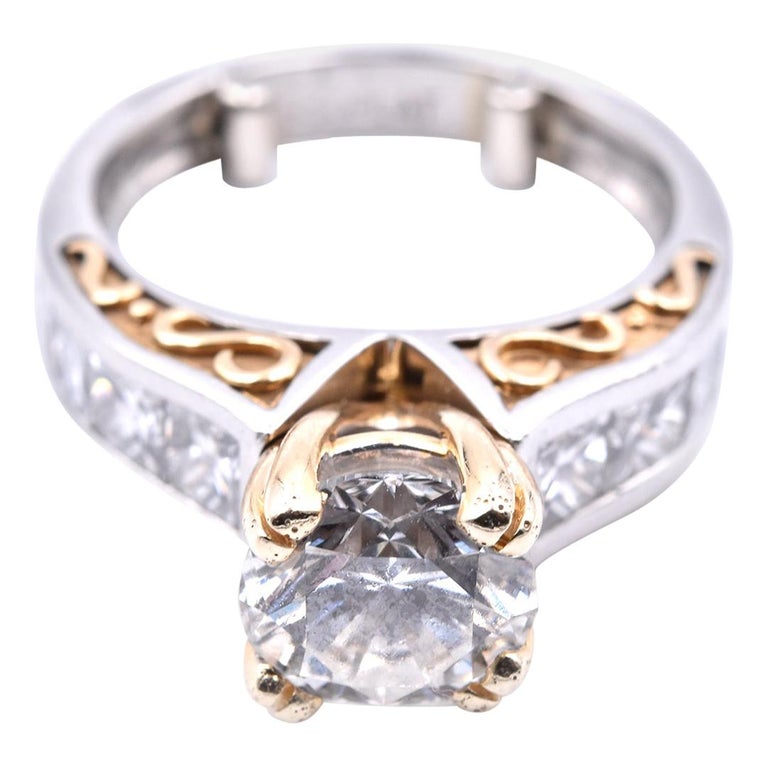 Platinum and 18 Karat Yellow Gold Diamond Engagement Ring For Sale at ...