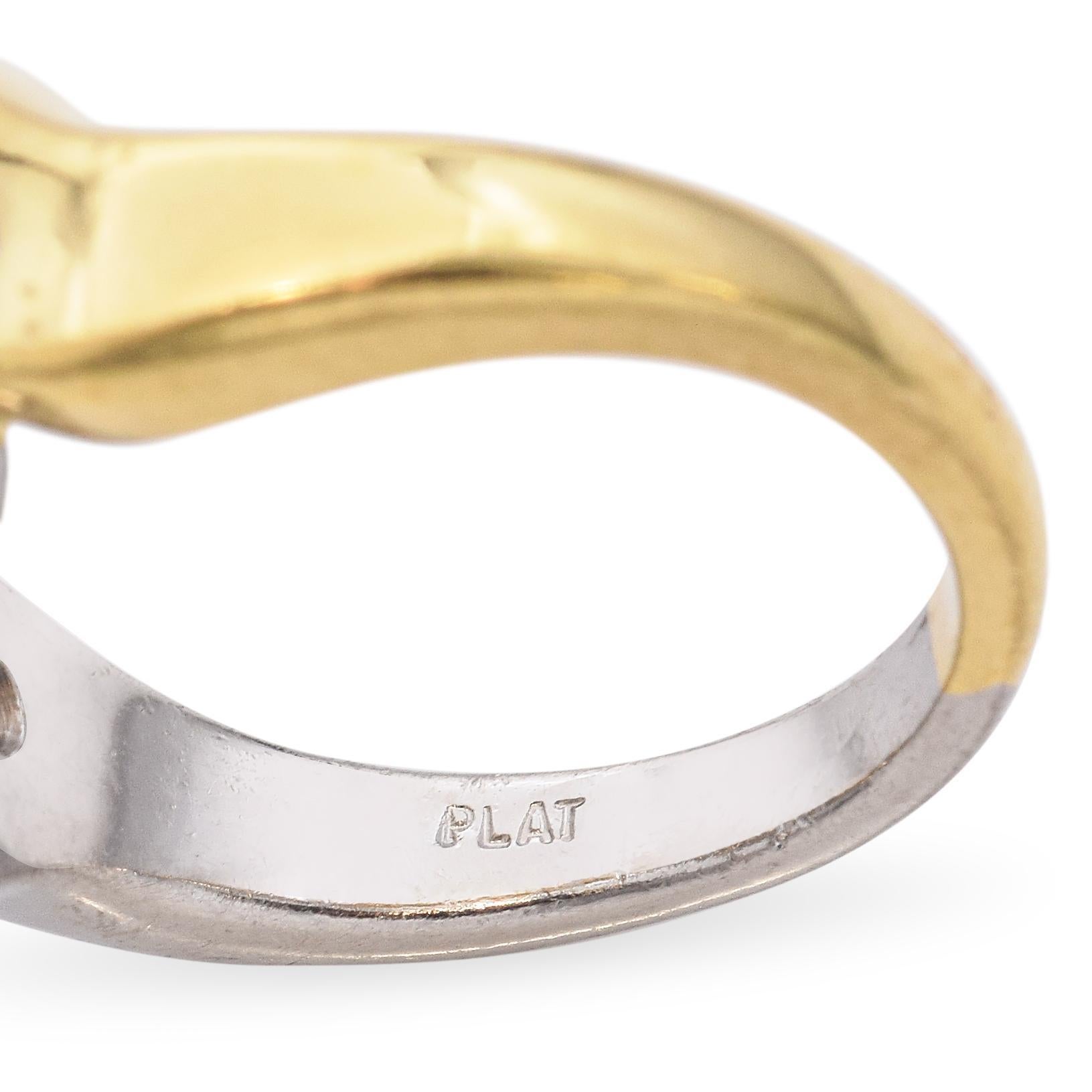 Bague de fiançailles en platine et or jaune 18k avec diamant en demi-monture Pour femmes en vente