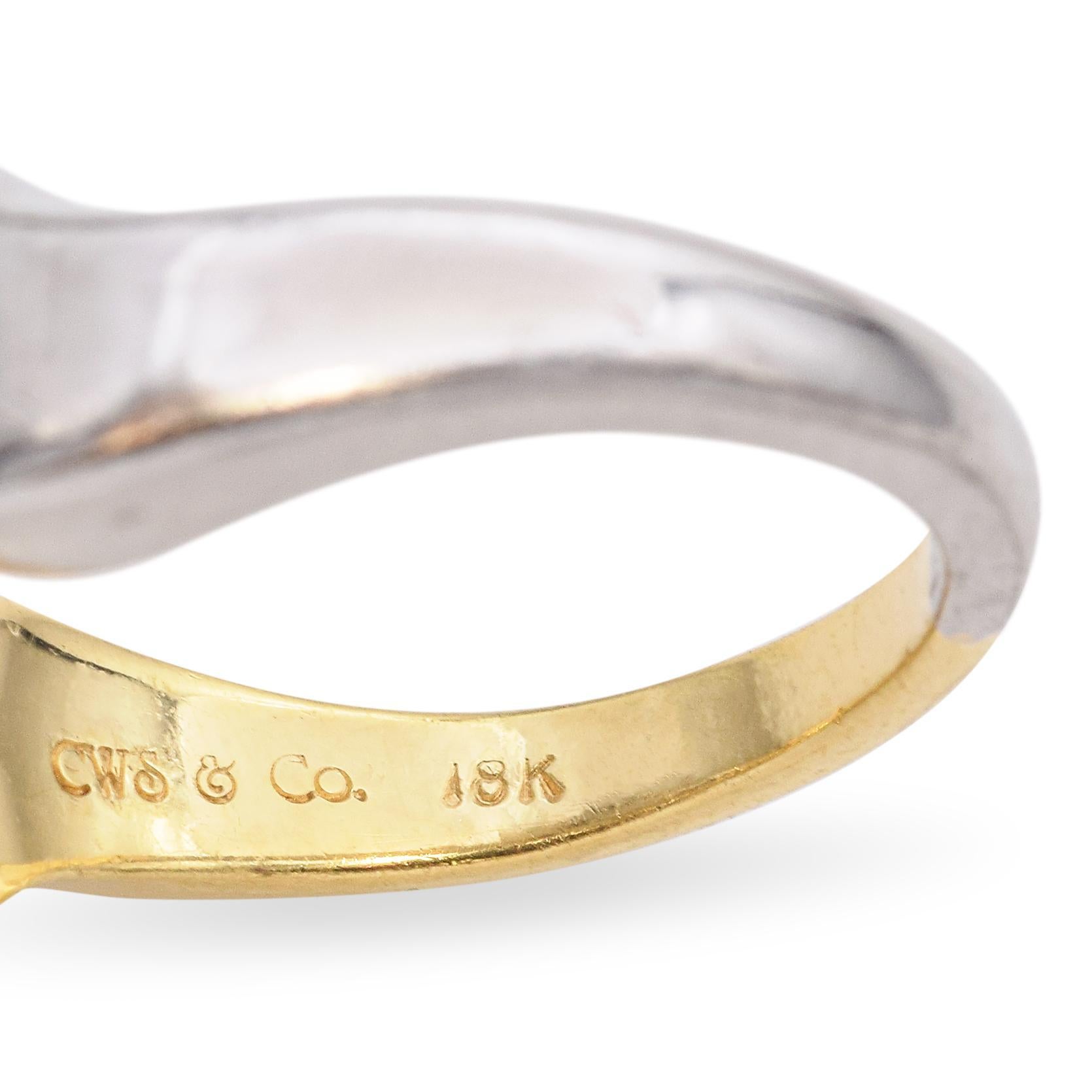 Bague de fiançailles en platine et or jaune 18k avec diamant en demi-monture en vente 1