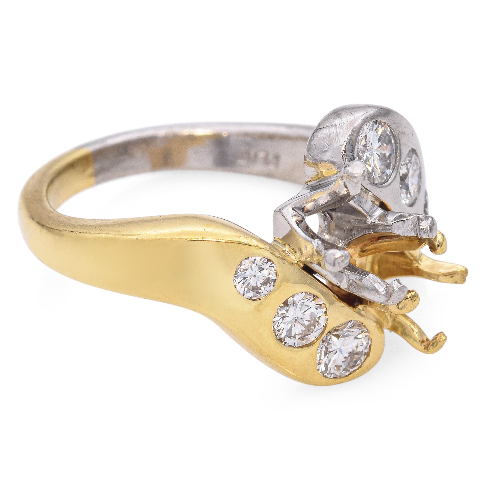 Bague de fiançailles en platine et or jaune 18k avec diamant en demi-monture en vente 3