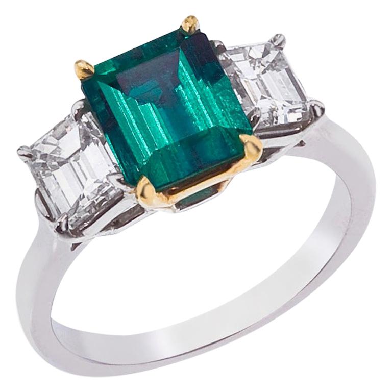 Platinum and 18 Karat Yellow Gold Emerald and Diamond Ring For Sale at ...