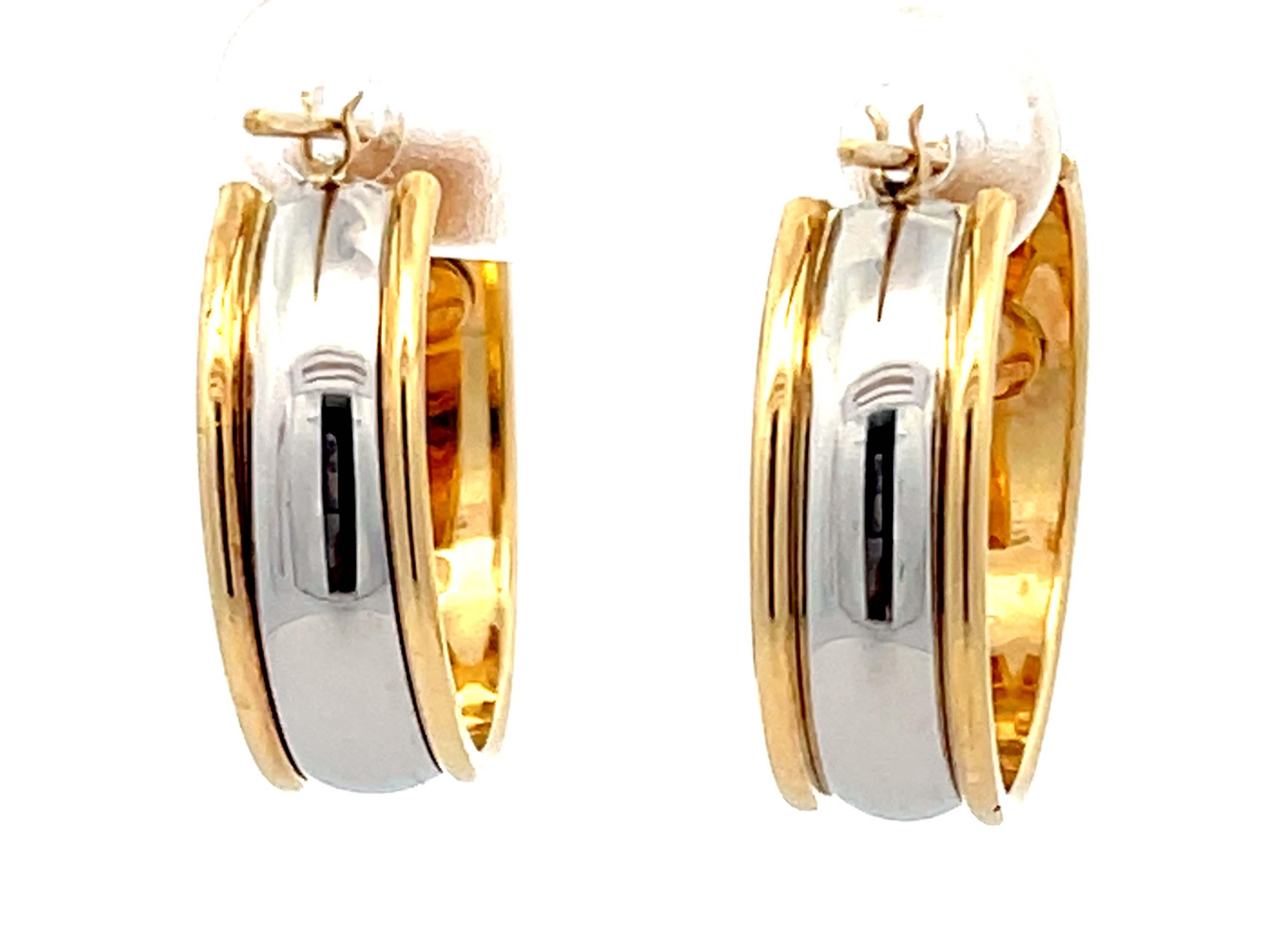 Platinum and 18k Yellow Gold Hoop Earrings In Excellent Condition In Honolulu, HI