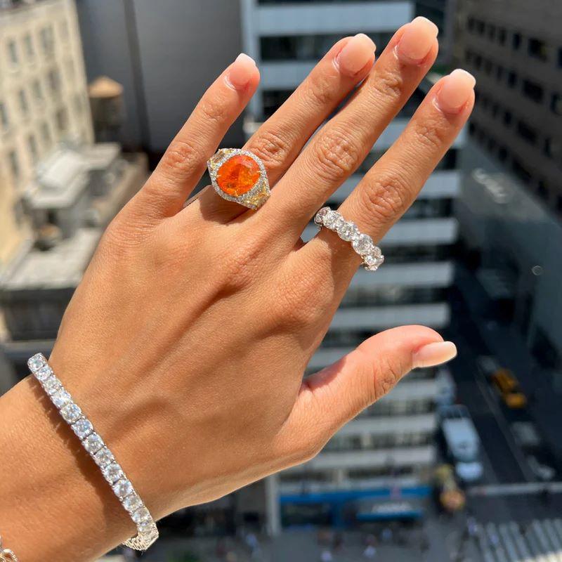 Bague en platine et or jaune 18 carats avec grenat mandarin en vente 2