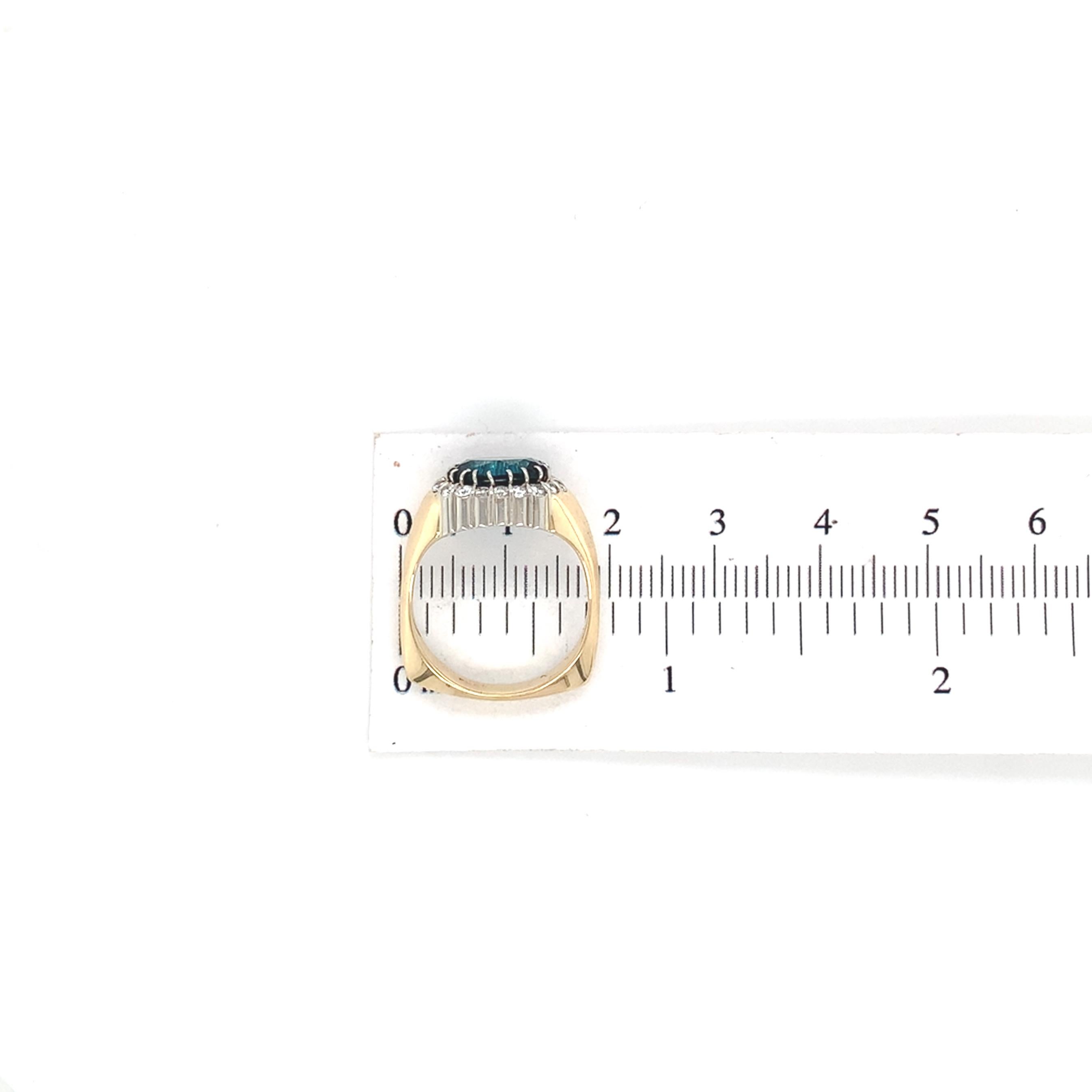 Platinum and 18K Yellow Gold Teal Blue Topaz and Diamond Ring size 6 For Sale 5