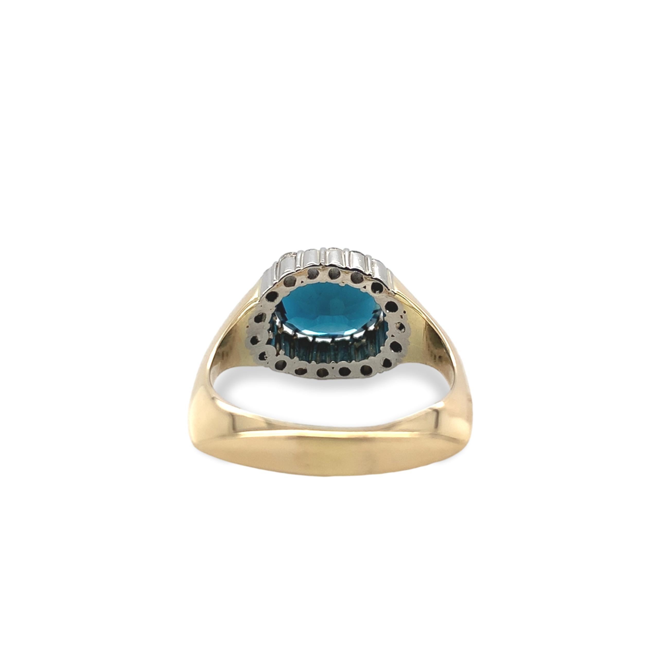 Women's Platinum and 18K Yellow Gold Teal Blue Topaz and Diamond Ring size 6 For Sale