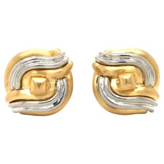 Platinum and 18k Yellow Gold Wave Motif Earrings