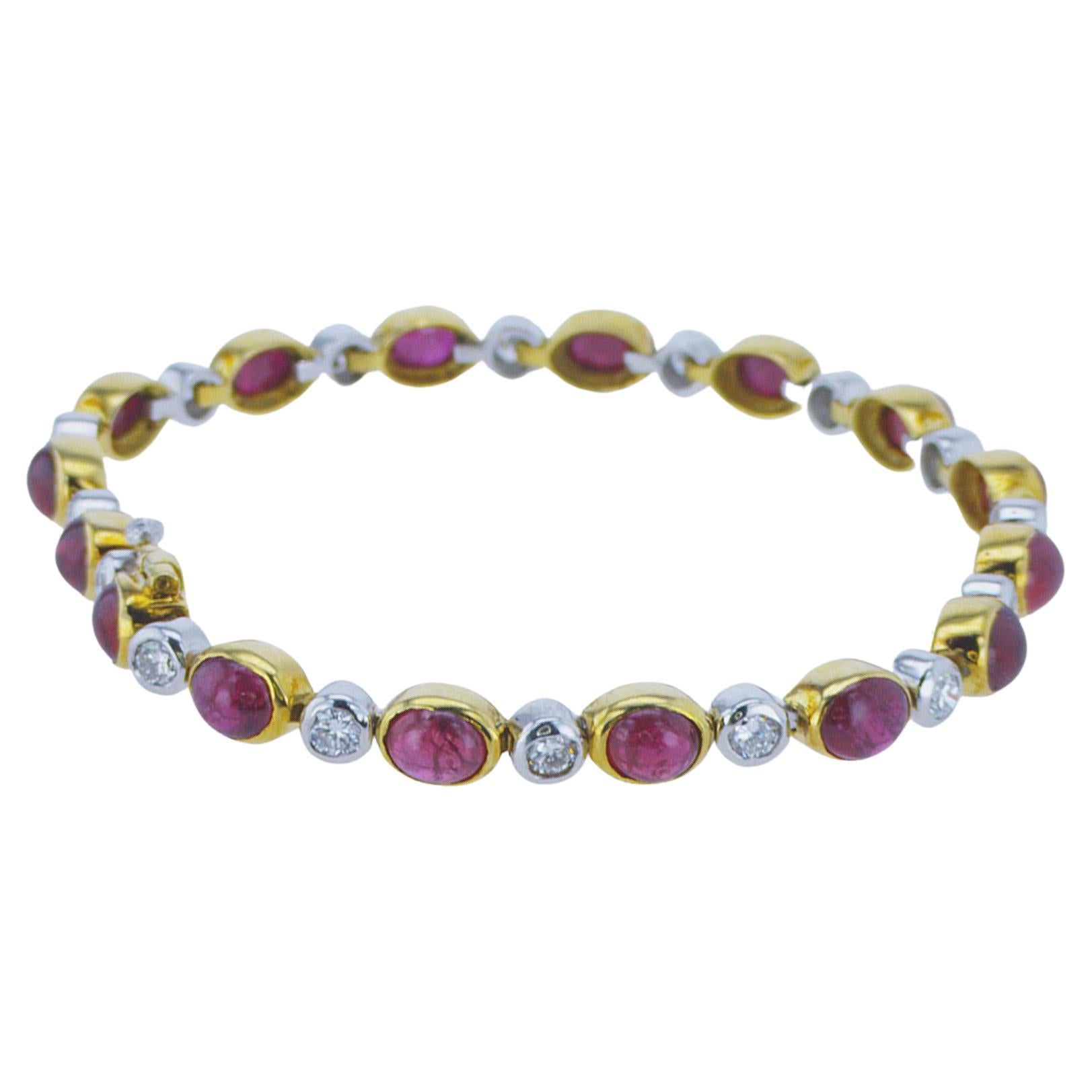 Platinum and 18k YG TT Ruby Cabochon Bracelet For Sale