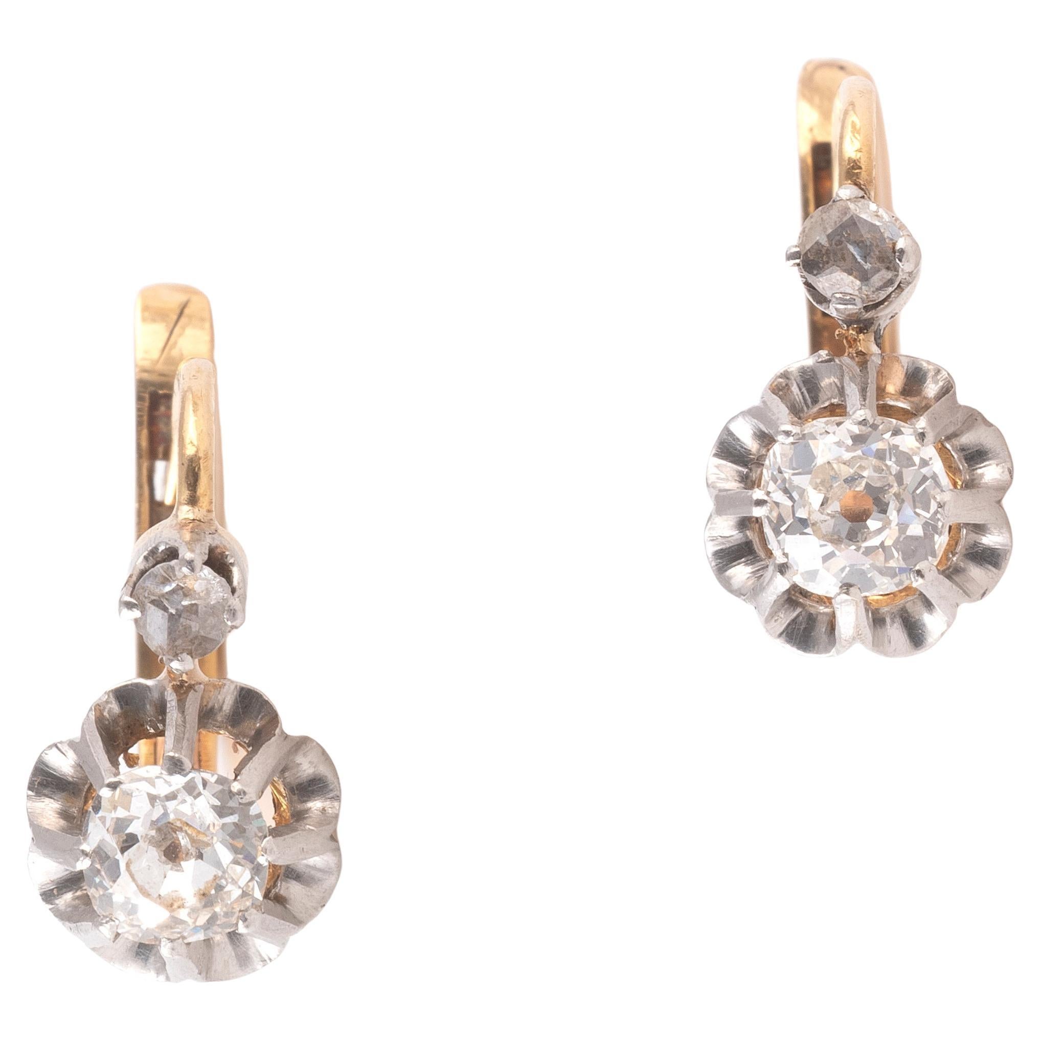 Art Nouveau Platinum And 18kt Gold Old Cut Diamond Earrings 1930's For Sale