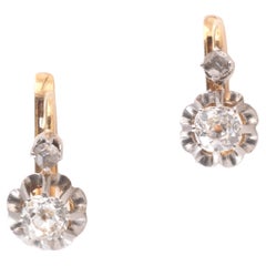Platinum And 18kt Gold Old Cut Diamond Earrings 1930's