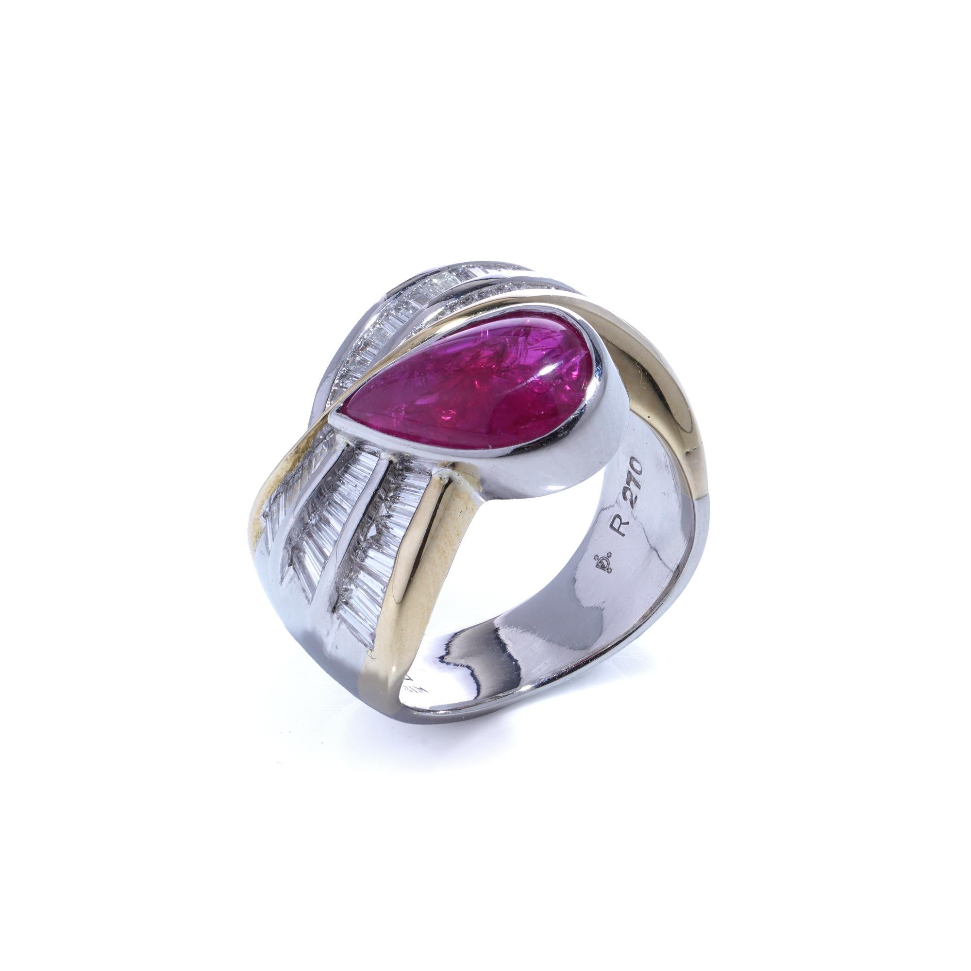 Platinum & 18kt Gold Ring with 2.70ct Ruby & 0.96ct Diamonds For Sale 6