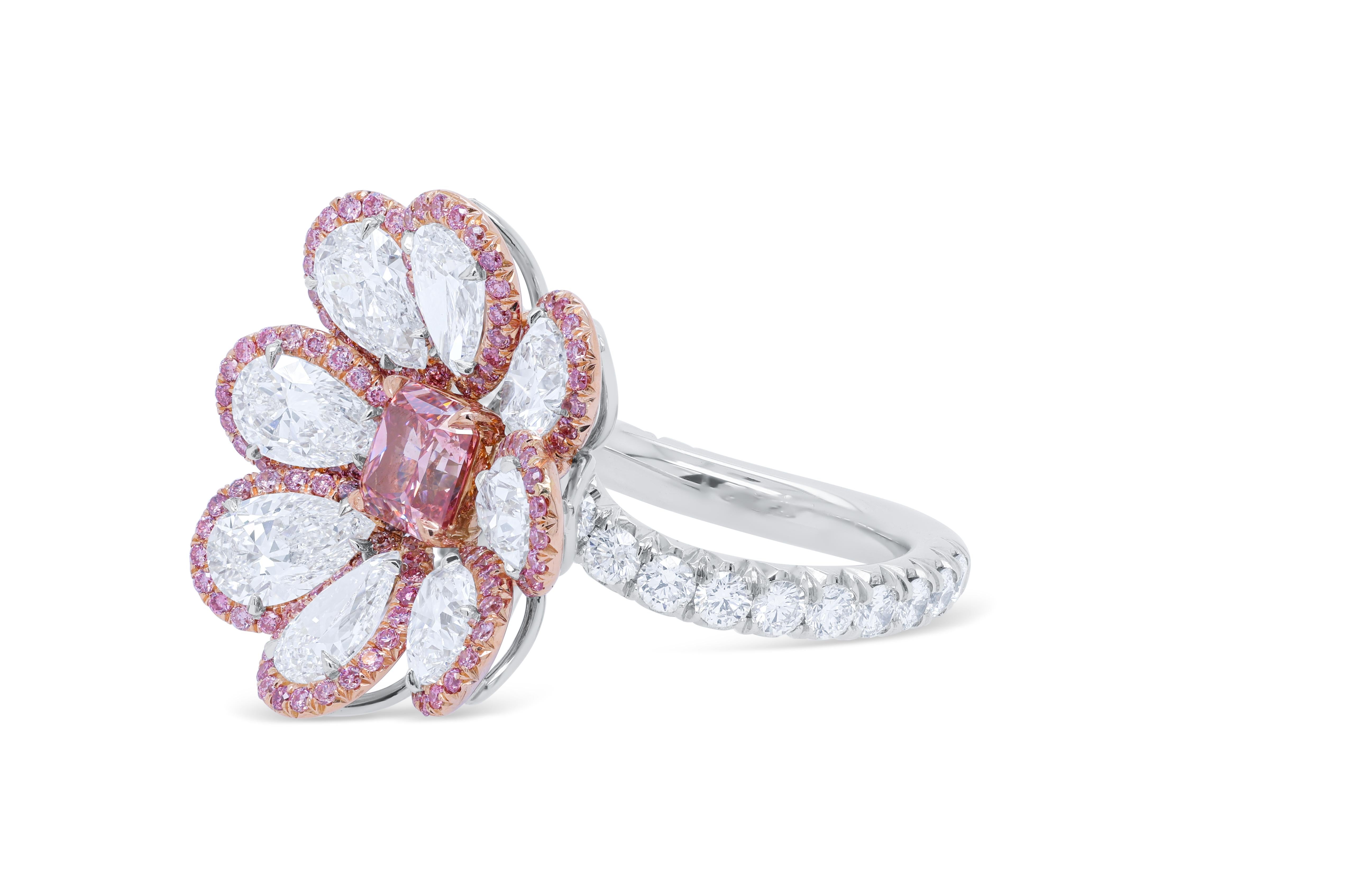 Women's Platinum and 18KT Pink Gold Ring with Pink and White Diamond For Sale