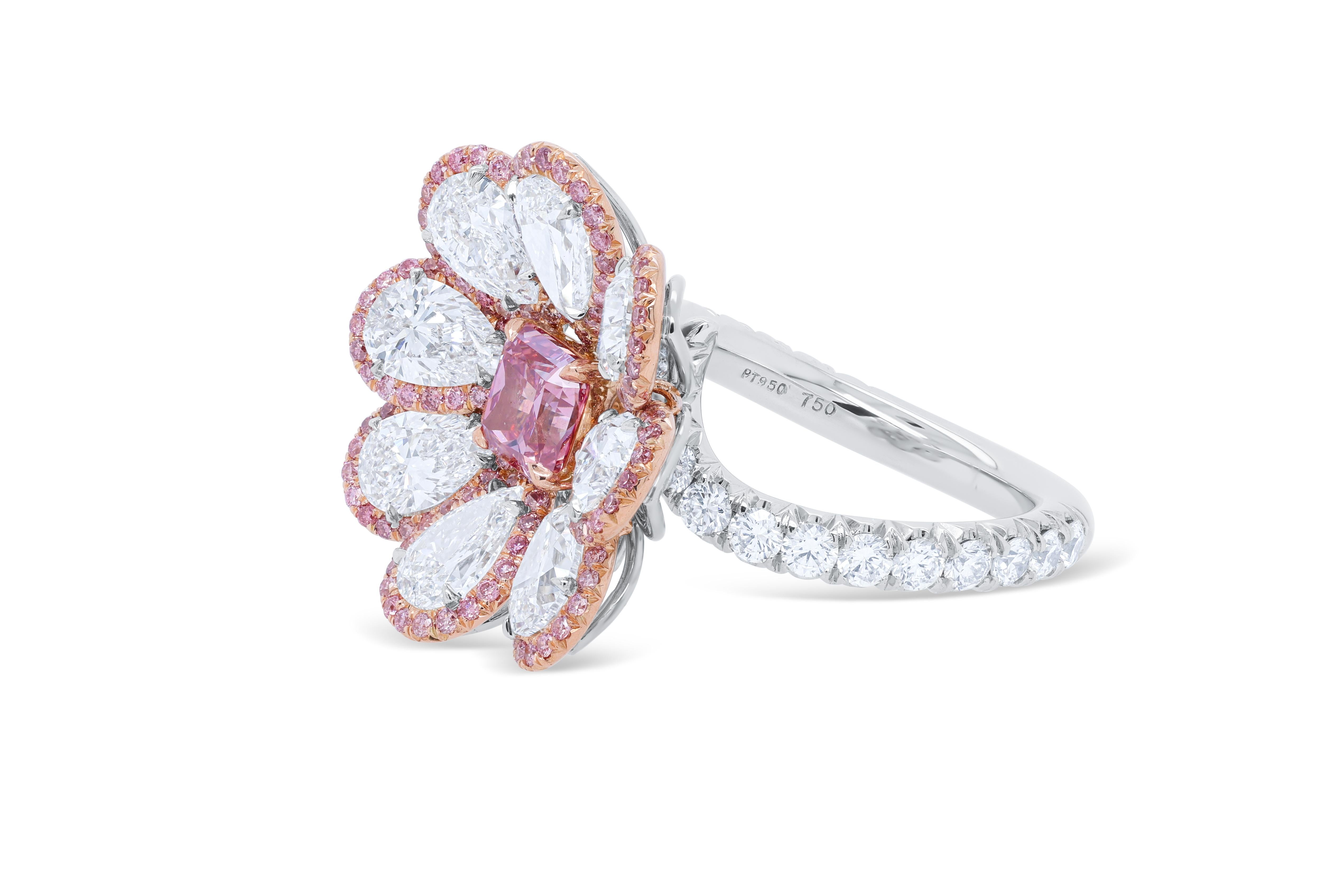 Platinum and 18KT Pink Gold Ring with Pink and White Diamond For Sale 1