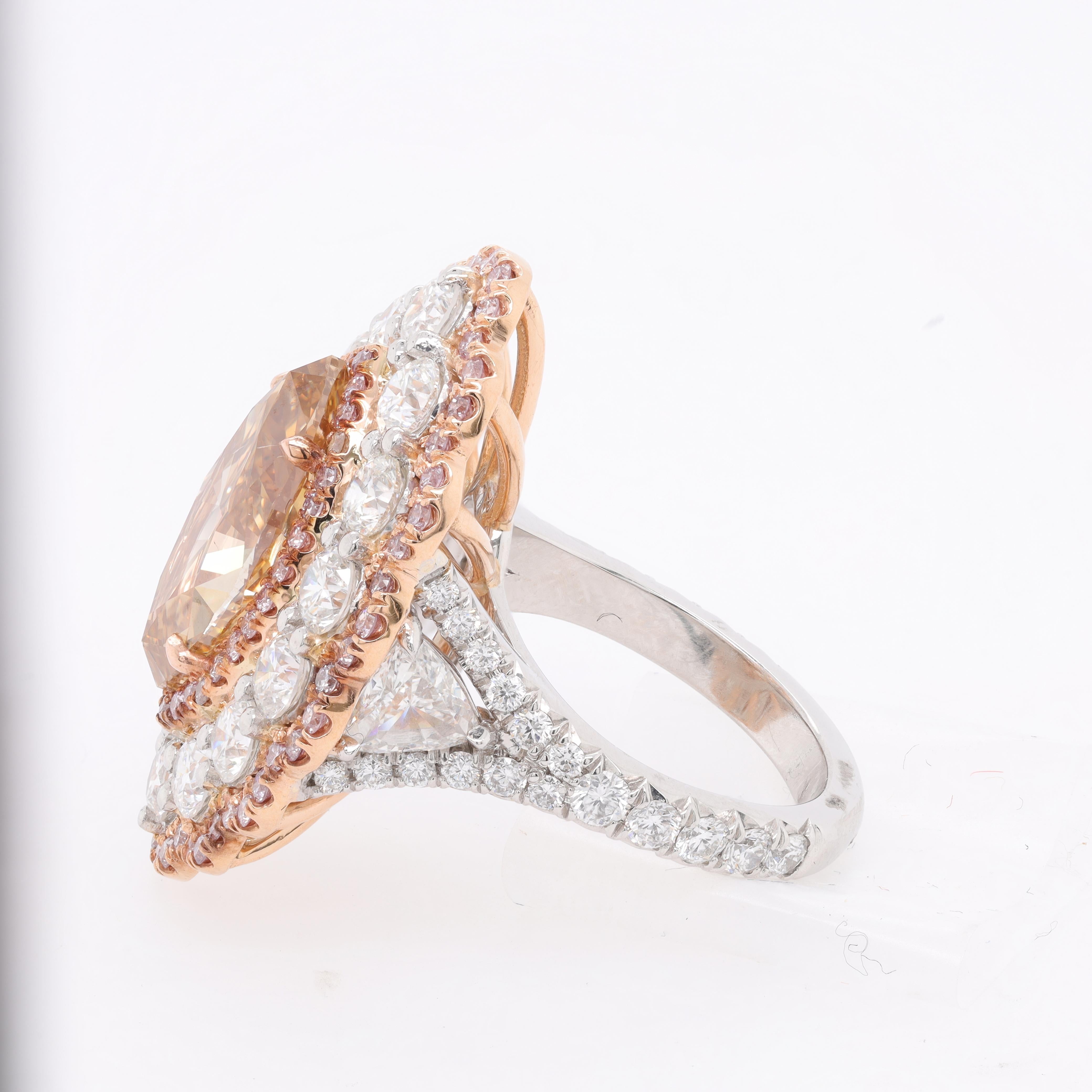Women's Platinum and 18kt Rose Gold Fancy Diamond Ring For Sale
